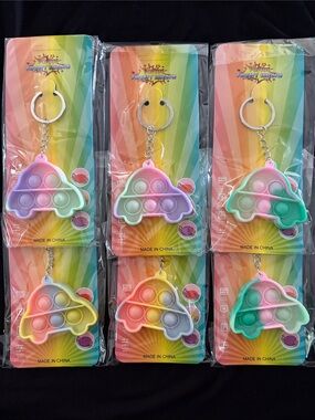 Rainbow Car Pop-It Keychain Fidget Toy - Pink, Purple, Green Set Of 6
